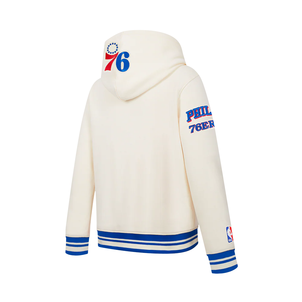 NBA PHILADELPHIA 76ERS RETRO CLASSIC BIG BOYS RIB FLEECE PULLOVER HOODIE (EGGSHELL/ROYAL BLUE) - Image 11
