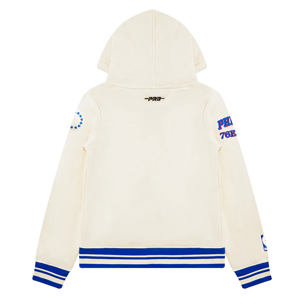 NBA PHILADELPHIA 76ERS RETRO CLASSIC BIG BOYS RIB FLEECE PULLOVER HOODIE (EGGSHELL/ROYAL BLUE) - Image 2
