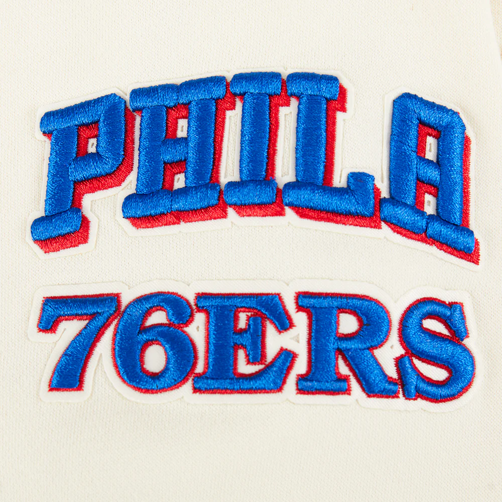 NBA PHILADELPHIA 76ERS RETRO CLASSIC BIG BOYS RIB FLEECE PULLOVER HOODIE (EGGSHELL/ROYAL BLUE) - Image 4
