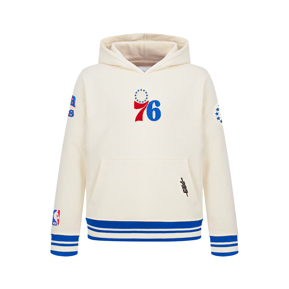 NBA PHILADELPHIA 76ERS RETRO CLASSIC BIG BOYS RIB FLEECE PULLOVER HOODIE (EGGSHELL/ROYAL BLUE) - Image 8