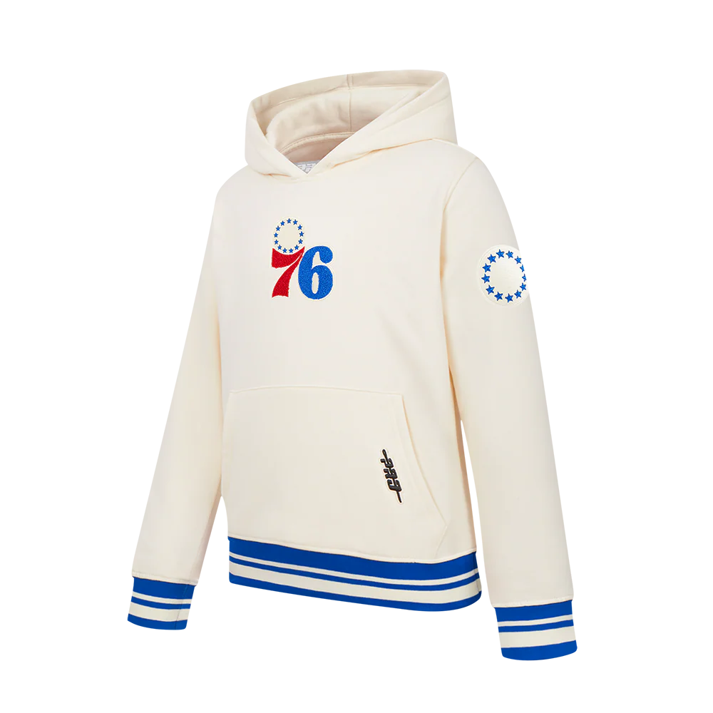 NBA PHILADELPHIA 76ERS RETRO CLASSIC BIG BOYS RIB FLEECE PULLOVER HOODIE (EGGSHELL/ROYAL BLUE) - Image 9