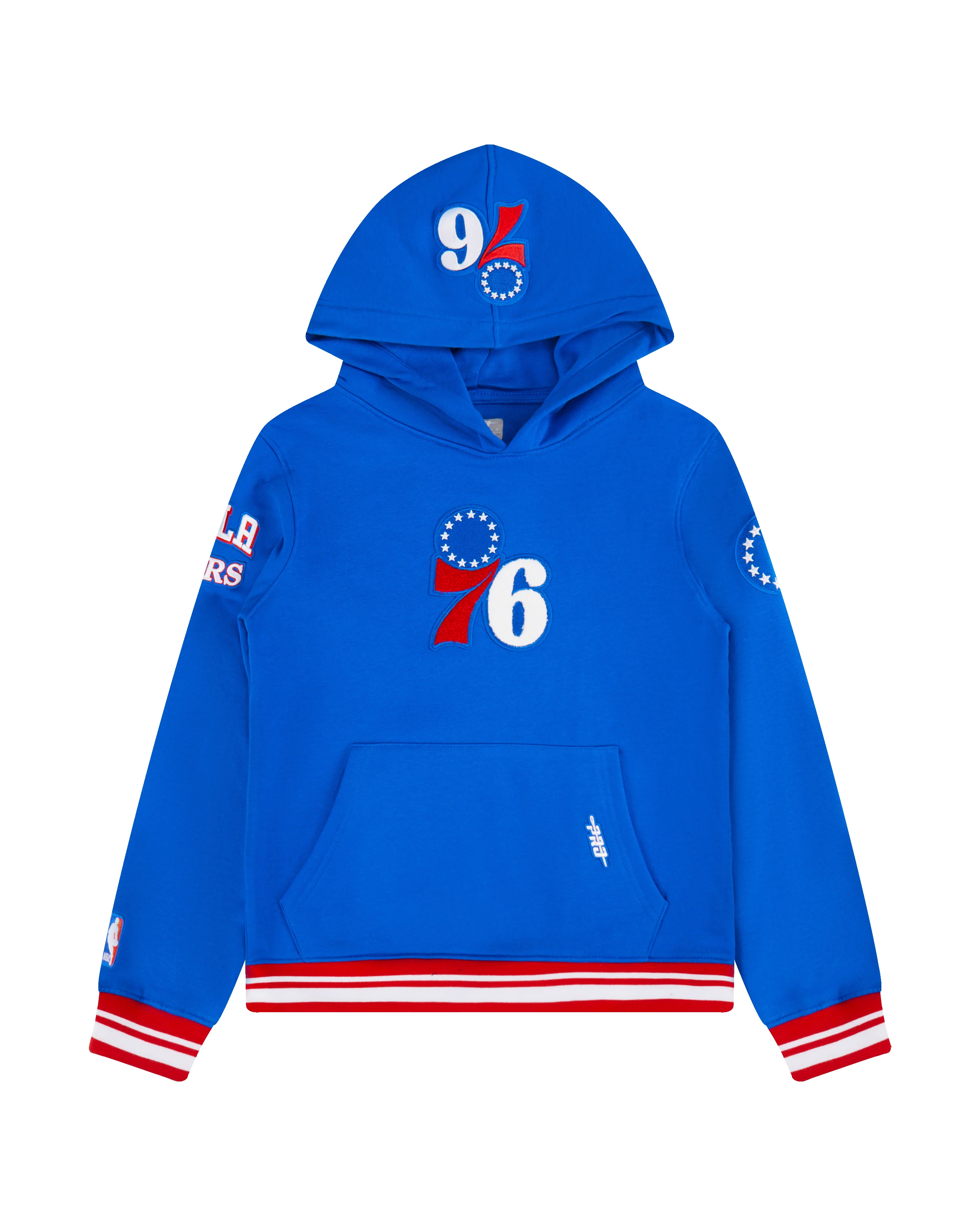 NBA PHILADELPHIA 76ERS RETRO CLASSIC BIG BOYS RIB FLEECE PULLOVER HOODIE (ROYAL BLUE/RED)