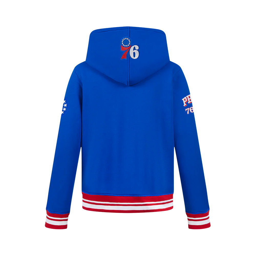 NBA PHILADELPHIA 76ERS RETRO CLASSIC BIG BOYS RIB FLEECE PULLOVER HOODIE (ROYAL BLUE/RED) - Image 10