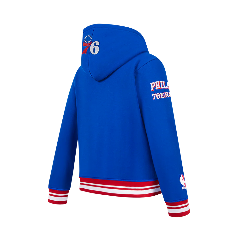 NBA PHILADELPHIA 76ERS RETRO CLASSIC BIG BOYS RIB FLEECE PULLOVER HOODIE (ROYAL BLUE/RED) - Image 11