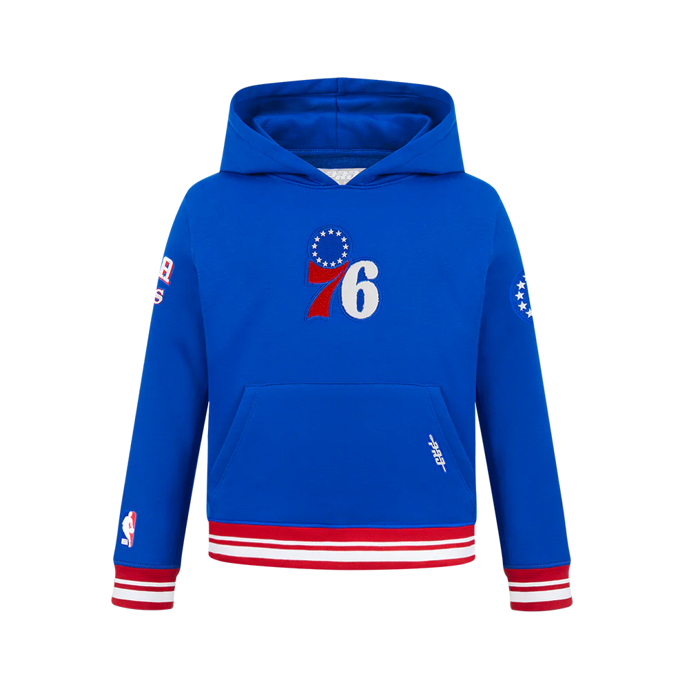 NBA PHILADELPHIA 76ERS RETRO CLASSIC BIG BOYS RIB FLEECE PULLOVER HOODIE (ROYAL BLUE/RED) - Image 8