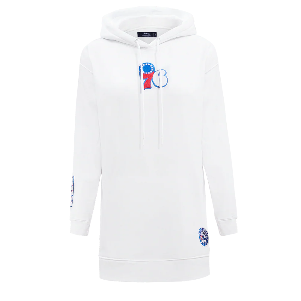 NBA PHILADELPHIA 76ERS CLASSIC WOMEN'S FLC HOODIE DRESS (WHITE)