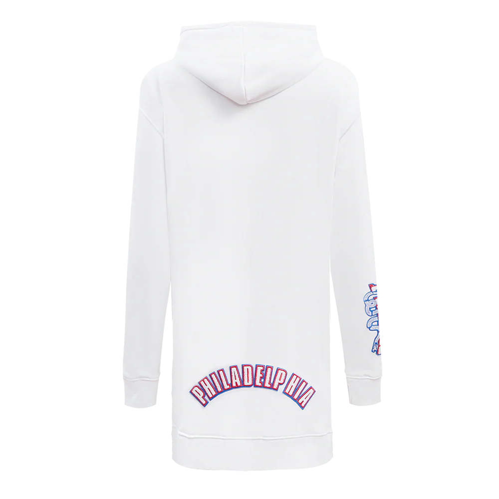NBA PHILADELPHIA 76ERS CLASSIC WOMEN'S FLC HOODIE DRESS (WHITE) - Image 3