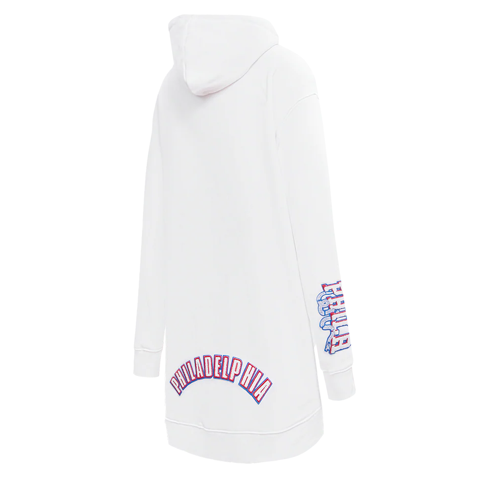 NBA PHILADELPHIA 76ERS CLASSIC WOMEN'S FLC HOODIE DRESS (WHITE) - Image 4