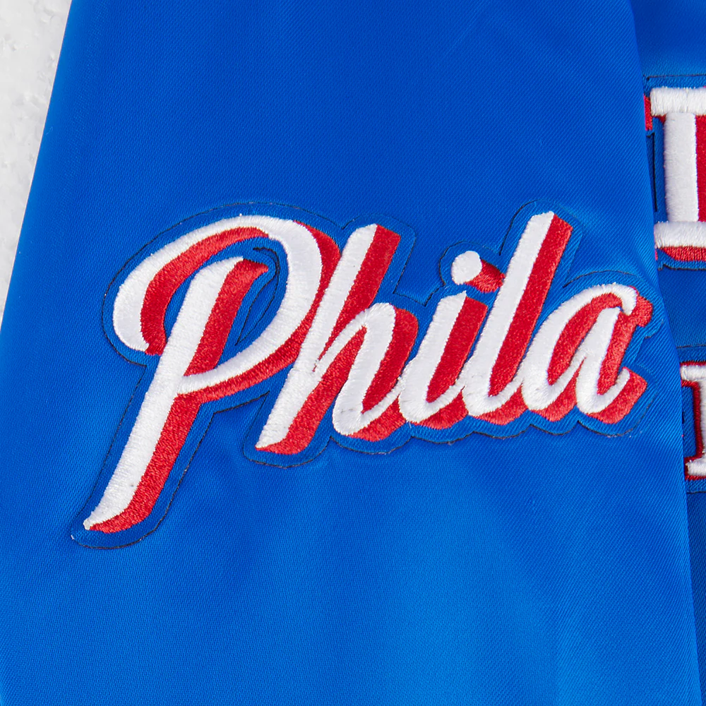 NBA PHILADELPHIA 76ERS RETRO CLASSIC BIG BOYS RIB SATIN JACKET (ROYAL BLUE/RED) - Image 6
