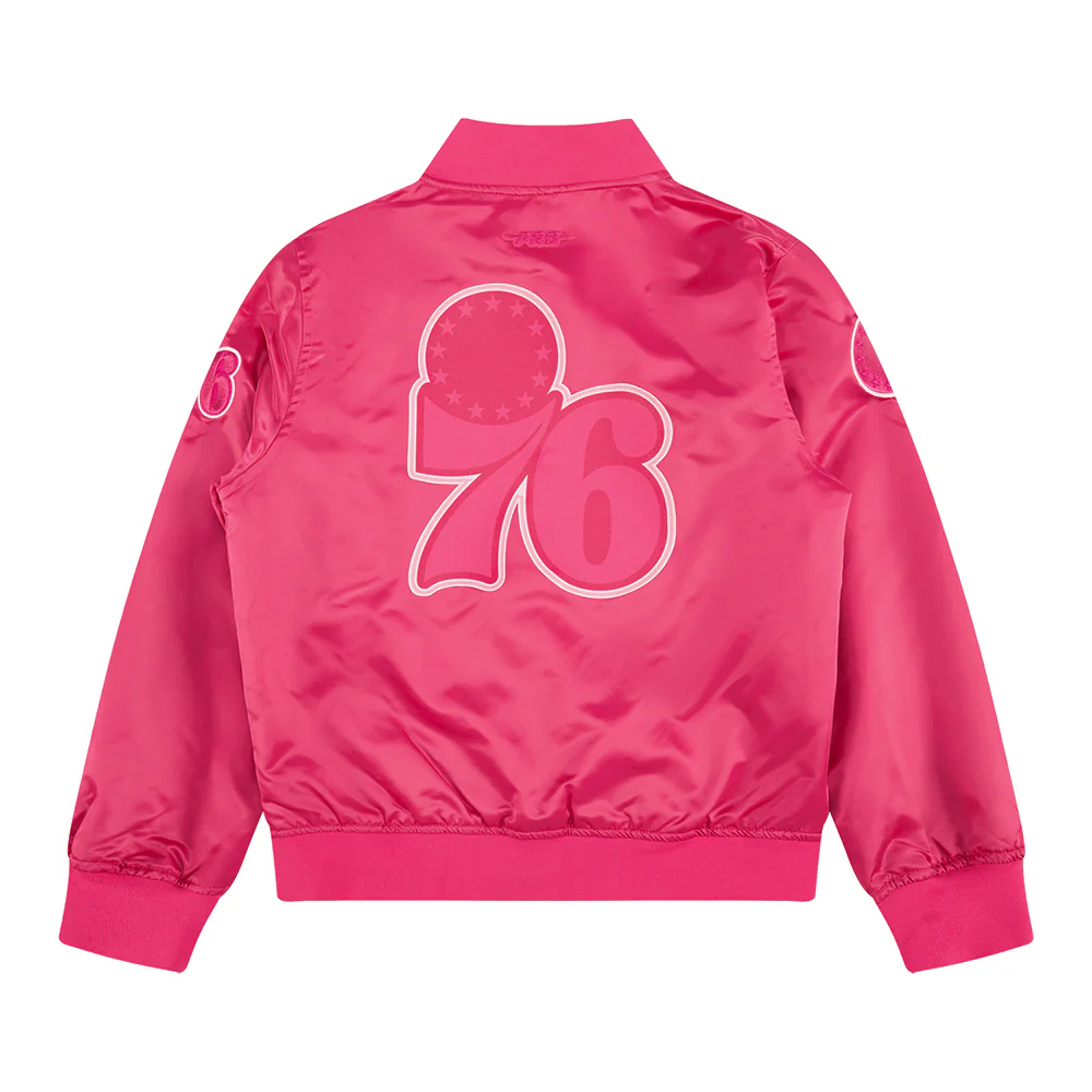 NBA PHILADELPHIA 76ERS TRIPLE PINK BIG GIRLS SATIN JACKET (BEETROOT PURPLE) - Image 4