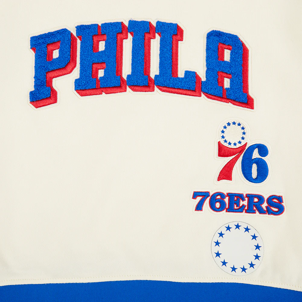 NBA PHILADELPHIA 76ERS RETRO CLASSIC BIG GIRLS  RIB FLEECE CREWNECK (EGGSHELL/ROYAL BLUE) - Image 6