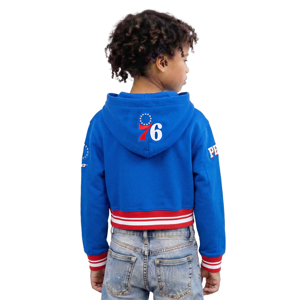 NBA PHILADELPHIA 76ERS RETRO CLASSIC BIG GIRLS  RIB FLEECE PULLOVER HOODIE (ROYAL BLUE/RED) - Image 2