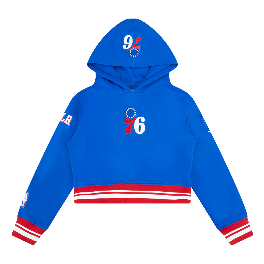 NBA PHILADELPHIA 76ERS RETRO CLASSIC BIG GIRLS  RIB FLEECE PULLOVER HOODIE (ROYAL BLUE/RED) - Image 3