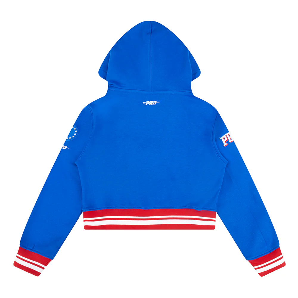 NBA PHILADELPHIA 76ERS RETRO CLASSIC BIG GIRLS  RIB FLEECE PULLOVER HOODIE (ROYAL BLUE/RED) - Image 4