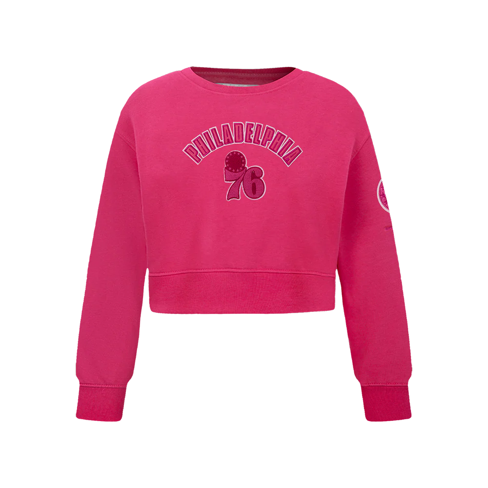NBA PHILADELPHIA 76ERS TRIPLE PINK BIG GIRLS FLEECE CREWNECK (BEETROOT PURPLE)
