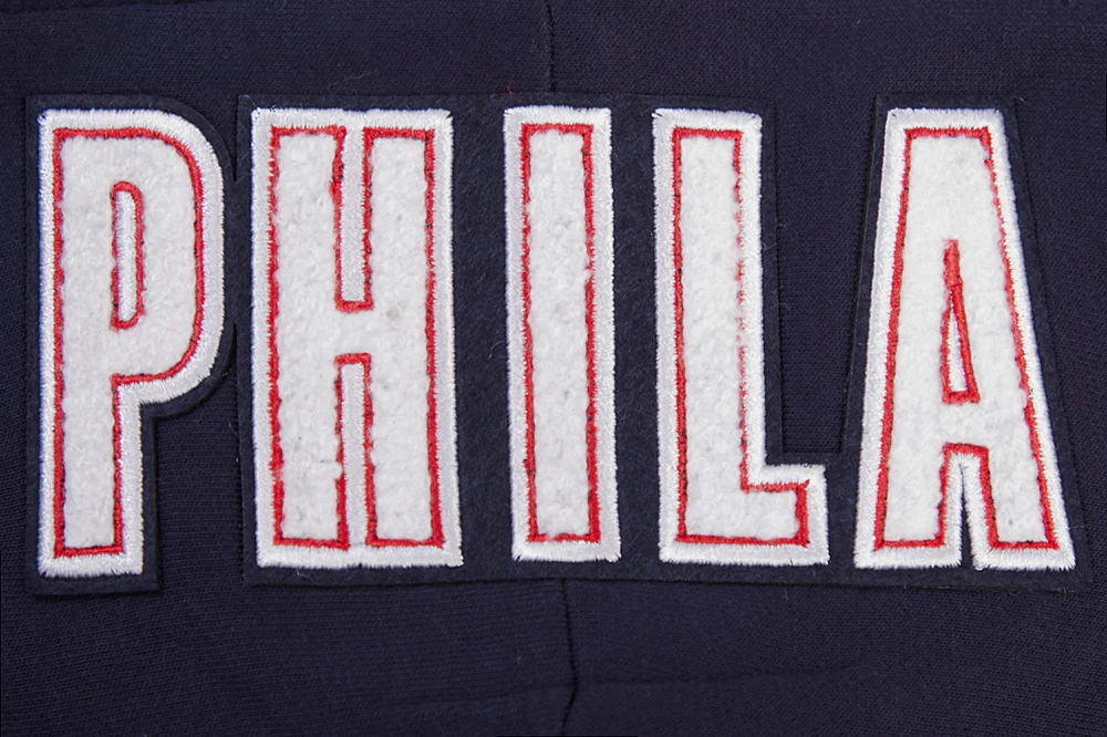 NBA PHILADELPHIA 76ERS CHEST CITY OF BROTHERLY LOVE WOMEN'S RIB CROPPED PULLOVER HOODIE (MIDNIGHT NAVY/RED/MIDNIGHT NAVY) - Image 5