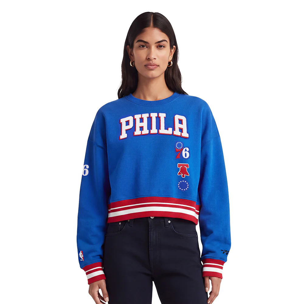 NBA PHILADELPHIA 76ERS RETRO CLASSIC WOMEN'S CREWNECK (ROYAL BLUE/RED)