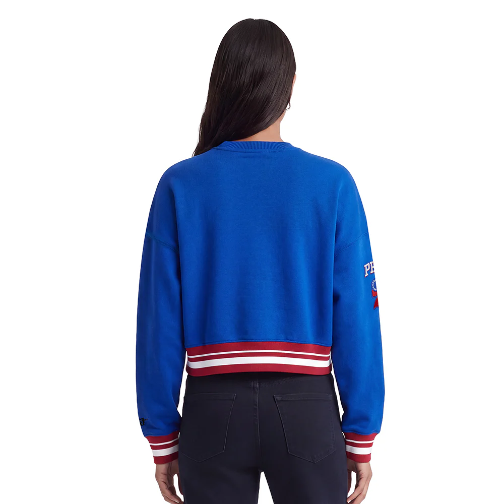 NBA PHILADELPHIA 76ERS MASHUP WOMEN'S RIB CREWNECK (ROYAL BLUE/RED) - Image 2