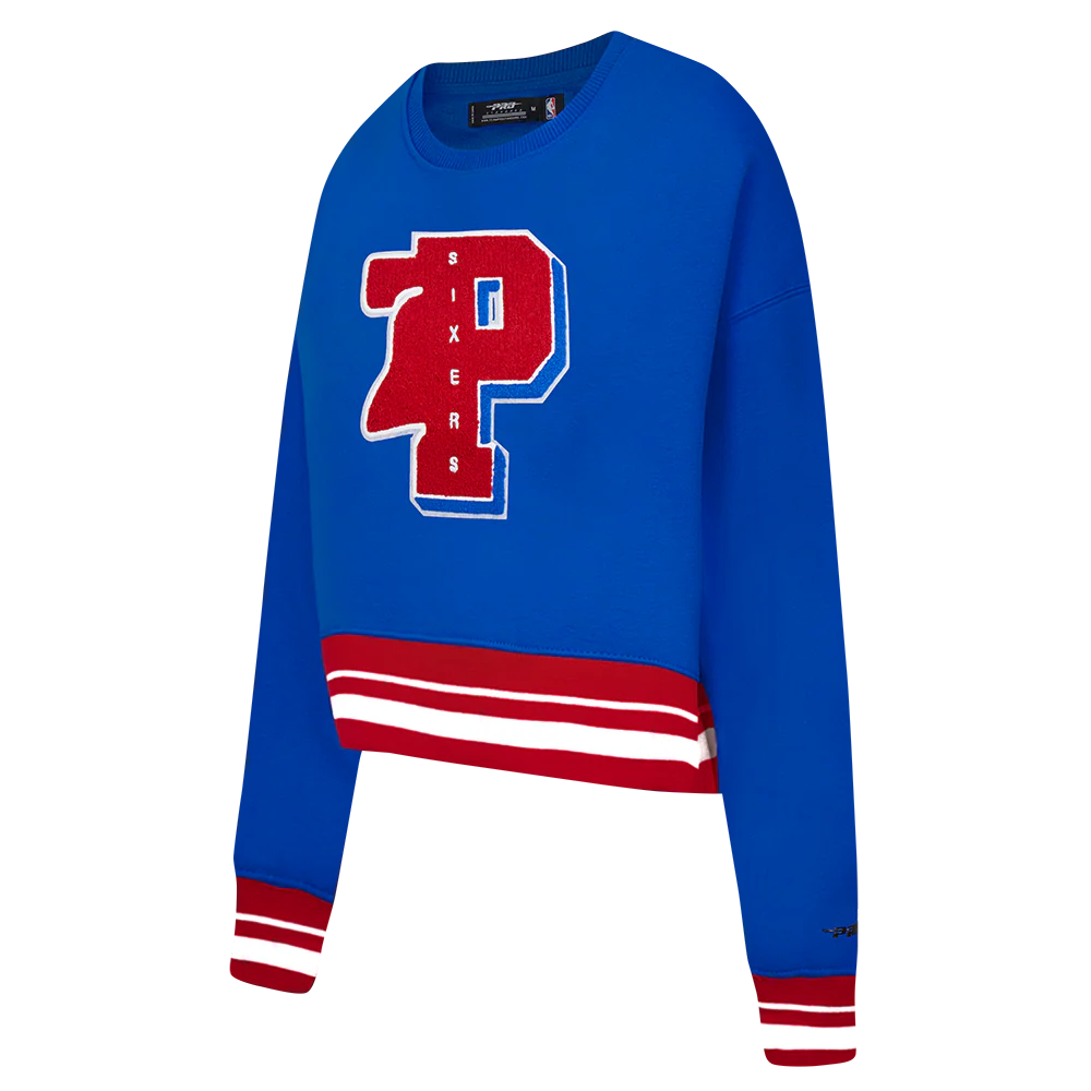 NBA PHILADELPHIA 76ERS MASHUP WOMEN'S RIB CREWNECK (ROYAL BLUE/RED) - Image 4
