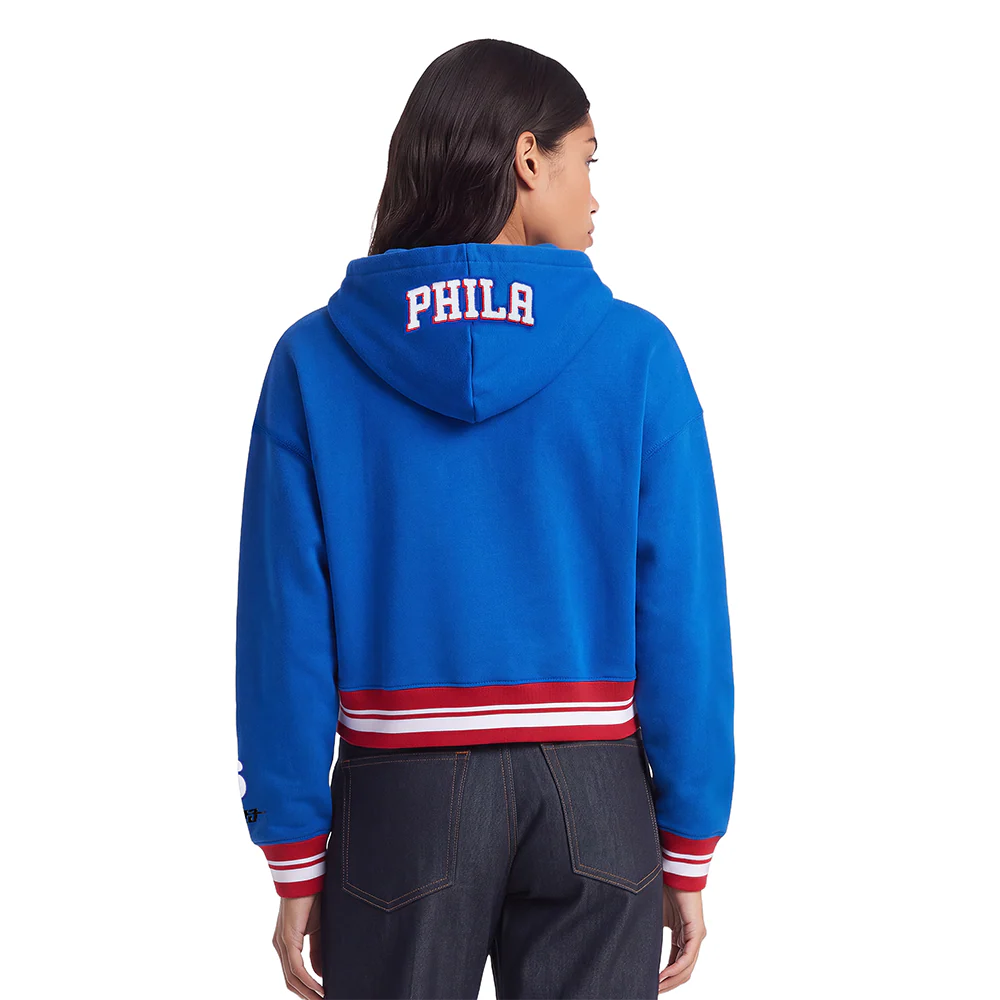 NBA PHILADELPHIA 76ERS MASHUP WOMEN'S RIB CROPPED PULLOVER HOODIE (ROYAL BLUE/RED) - Image 2