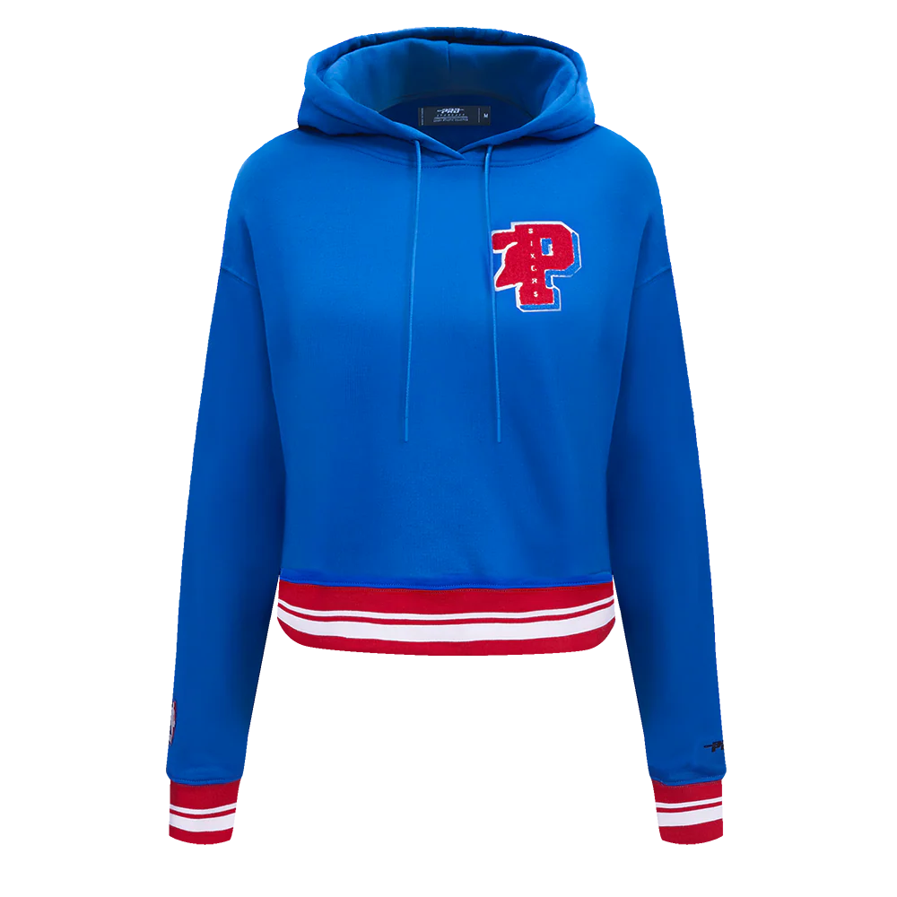 NBA PHILADELPHIA 76ERS MASHUP WOMEN'S RIB CROPPED PULLOVER HOODIE (ROYAL BLUE/RED) - Image 3
