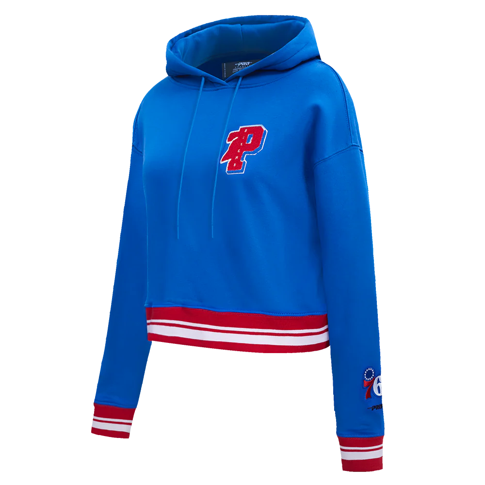 NBA PHILADELPHIA 76ERS MASHUP WOMEN'S RIB CROPPED PULLOVER HOODIE (ROYAL BLUE/RED) - Image 4