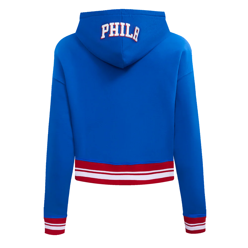 NBA PHILADELPHIA 76ERS MASHUP WOMEN'S RIB CROPPED PULLOVER HOODIE (ROYAL BLUE/RED) - Image 5