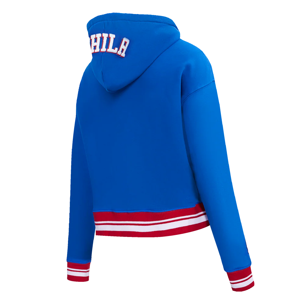 NBA PHILADELPHIA 76ERS MASHUP WOMEN'S RIB CROPPED PULLOVER HOODIE (ROYAL BLUE/RED) - Image 6