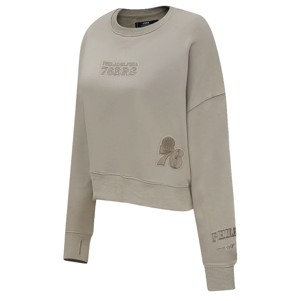 NBA PHILADELPHIA 76ERS WINGSPAN WOMEN'S FLEECE CREWNECK (TAUPE) - Image 4