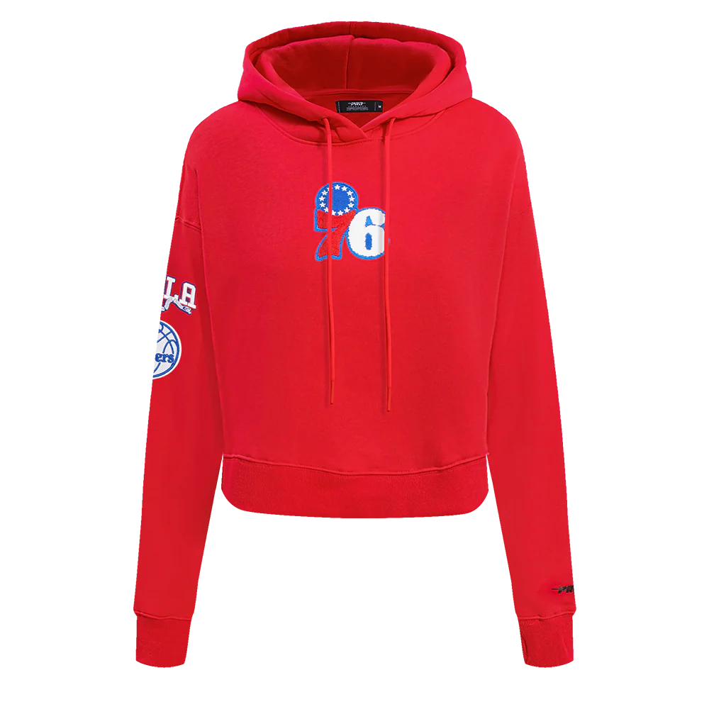 NBA PHILADELPHIA 76ERS CLASSIC WOMEN'S CROPPED PULLOVER HOODIE (RED) - Image 3