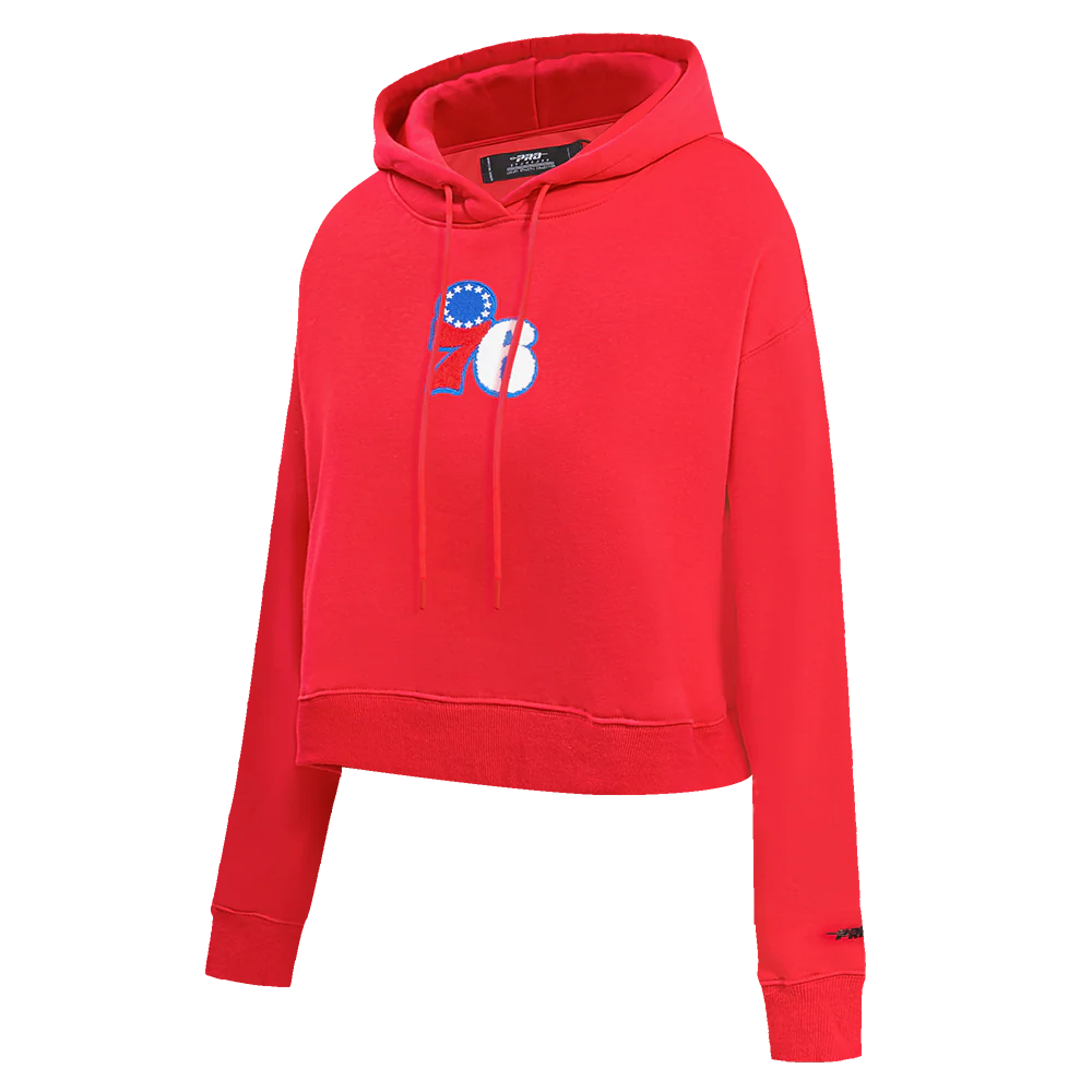 NBA PHILADELPHIA 76ERS CLASSIC WOMEN'S CROPPED PULLOVER HOODIE (RED) - Image 4