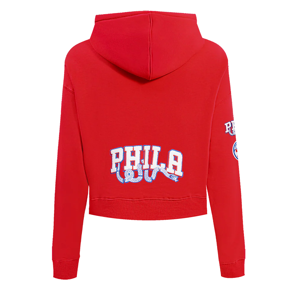 NBA PHILADELPHIA 76ERS CLASSIC WOMEN'S CROPPED PULLOVER HOODIE (RED) - Image 5
