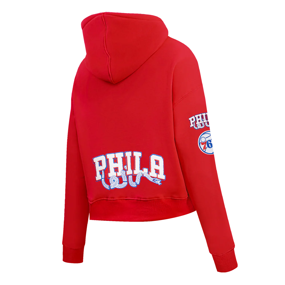 NBA PHILADELPHIA 76ERS CLASSIC WOMEN'S CROPPED PULLOVER HOODIE (RED) - Image 6