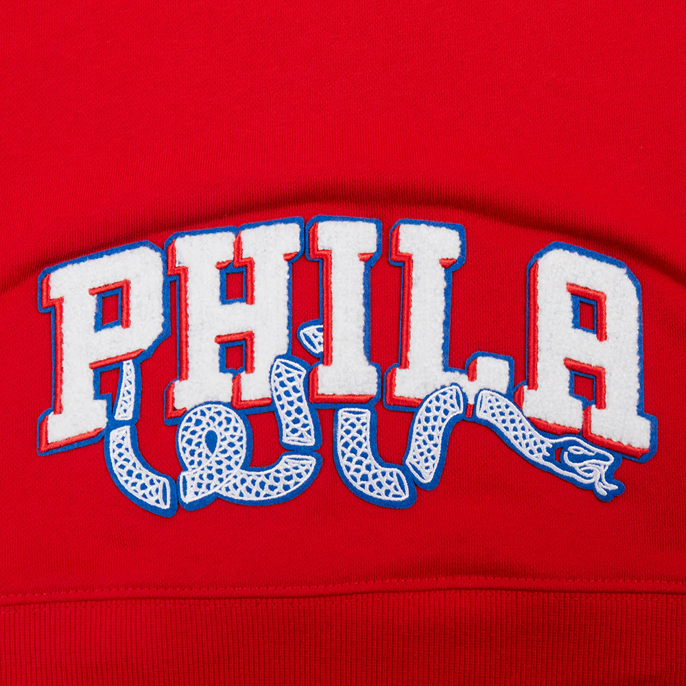 NBA PHILADELPHIA 76ERS CLASSIC WOMEN'S CROPPED PULLOVER HOODIE (RED) - Image 9