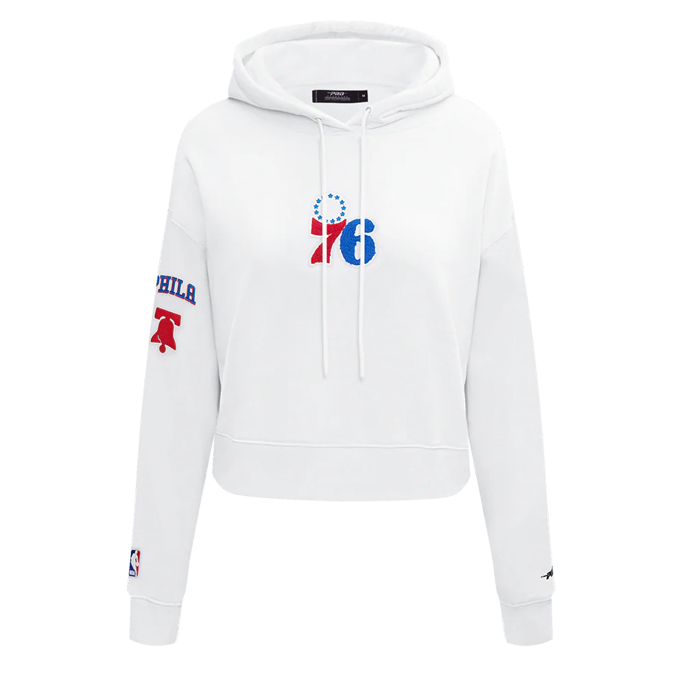 NBA PHILADELPHIA 76ERS CLASSIC WOMEN'S CROPPED PULLOVER HOODIE (WHITE)