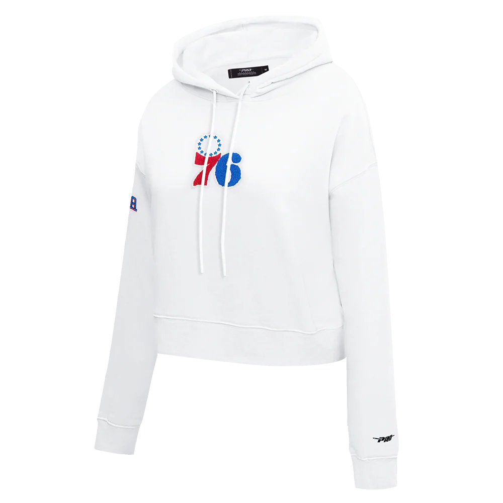NBA PHILADELPHIA 76ERS CLASSIC WOMEN'S CROPPED PULLOVER HOODIE (WHITE) - Image 2