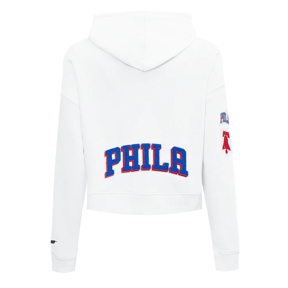NBA PHILADELPHIA 76ERS CLASSIC WOMEN'S CROPPED PULLOVER HOODIE (WHITE) - Image 3