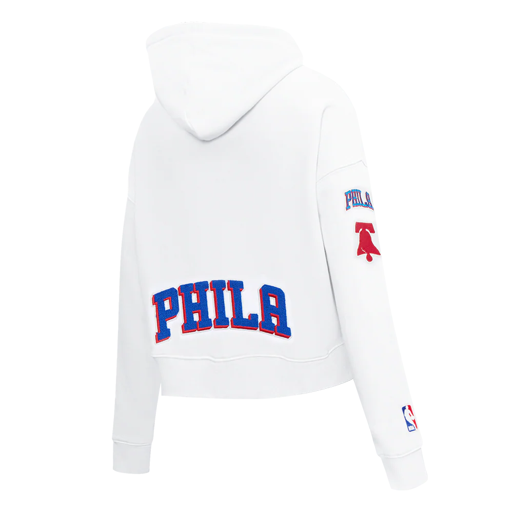 NBA PHILADELPHIA 76ERS CLASSIC WOMEN'S CROPPED PULLOVER HOODIE (WHITE) - Image 4