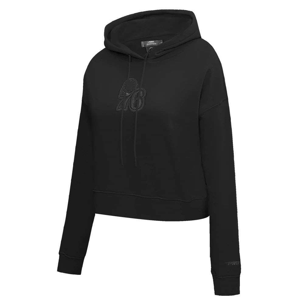 NBA PHILADELPHIA 76ERS NEUTRAL WOMEN'S CROPPED PULLOVER HOODIE (BLACK) - Image 2