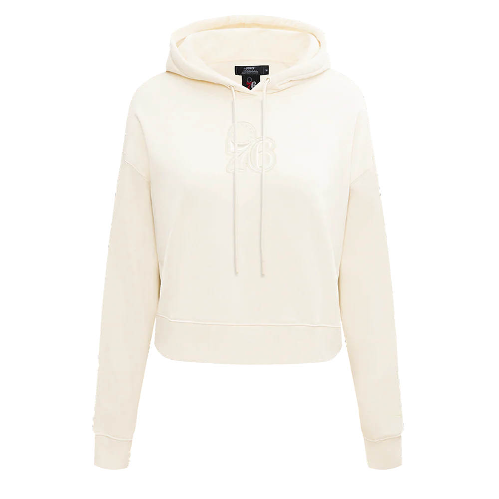NBA PHILADELPHIA 76ERS NEUTRAL WOMEN'S CROPPED PULLOVER HOODIE (EGGSHELL)