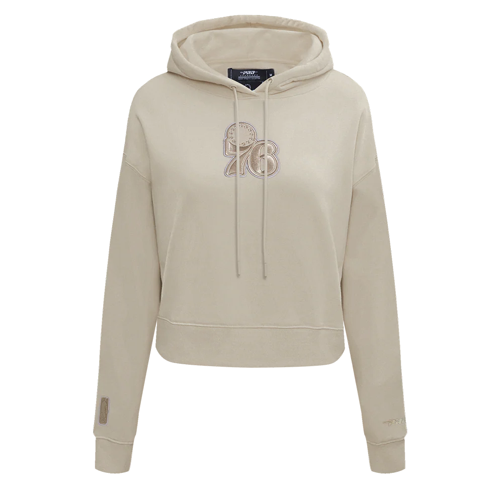 NBA PHILADELPHIA 76ERS NEUTRAL WOMEN'S CROPPED PULLOVER HOODIE (TAUPE)