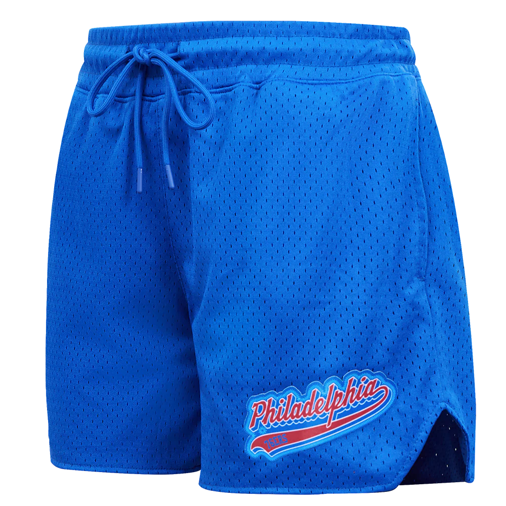 NBA PHILADELPHIA 76ers SCRIPT TAIL WOMEN'S MESH SHORT (ROYAL BLUE) - Image 4