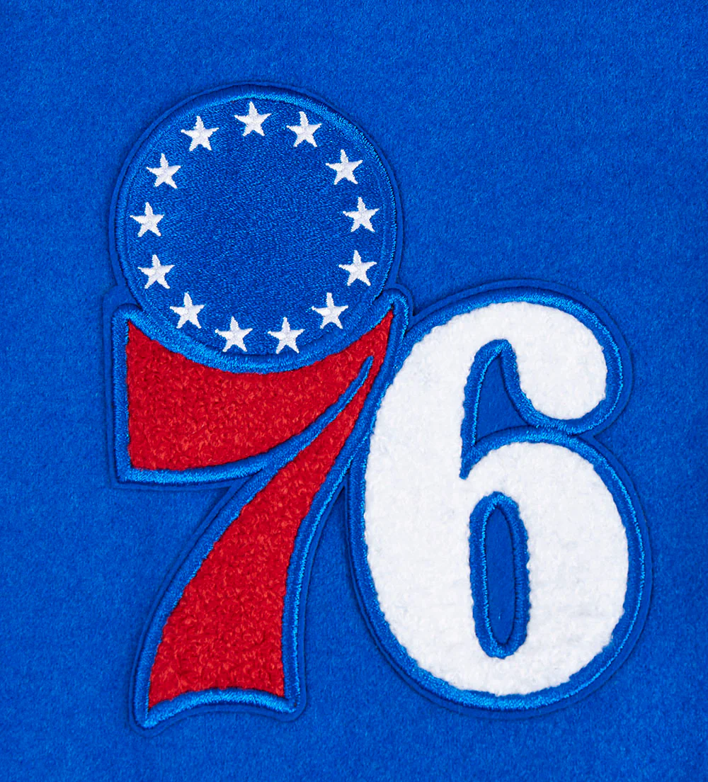 NBA PHILADELPHIA 76ers SCRIPT TAIL WOMEN'S WOOL VARSITY JACKET (ROYAL BLUE/RED) - Image 5