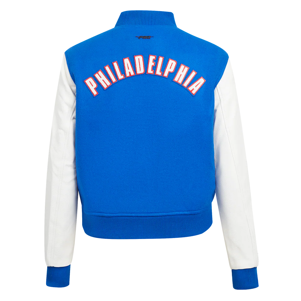 NBA PHILADELPHIA 76ERS CLASSIC WOMEN'S WOOL VARSITY JACKET (ROYAL BLUE/WHITE) - Image 2