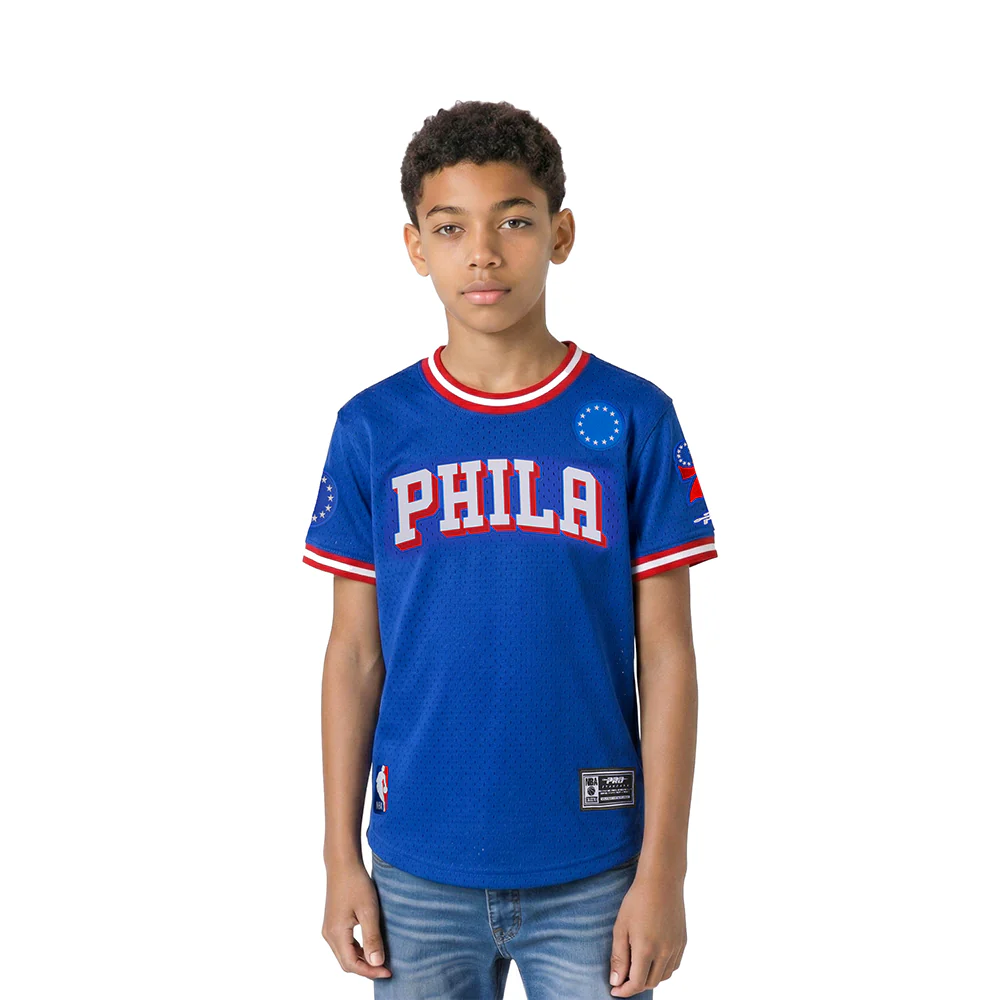 NBA PHILADELPHIA 76ERS CLASSIC LITTLE BOYS SHORT SLEEVE MESH TEE (ROYAL BLUE/RED)