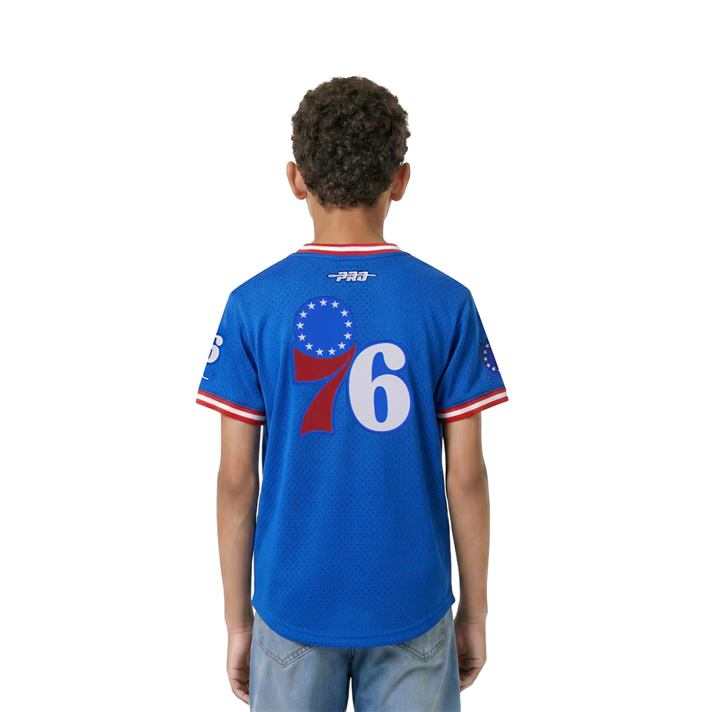 NBA PHILADELPHIA 76ERS CLASSIC LITTLE BOYS SHORT SLEEVE MESH TEE (ROYAL BLUE/RED) - Image 2