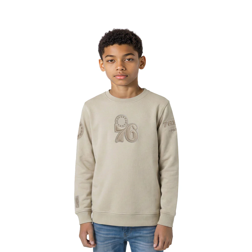 NBA PHILADELPHIA 76ERS NEUTRAL LITTLE BOYS FLEECE CREWNECK (TAUPE)