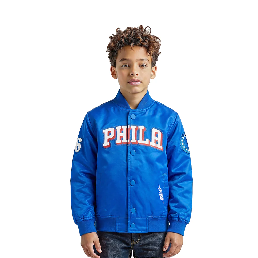 NBA PHILADELPHIA 76ERS CLASSIC LITTLE BOYS SATIN JACKET (ROYAL BLUE)