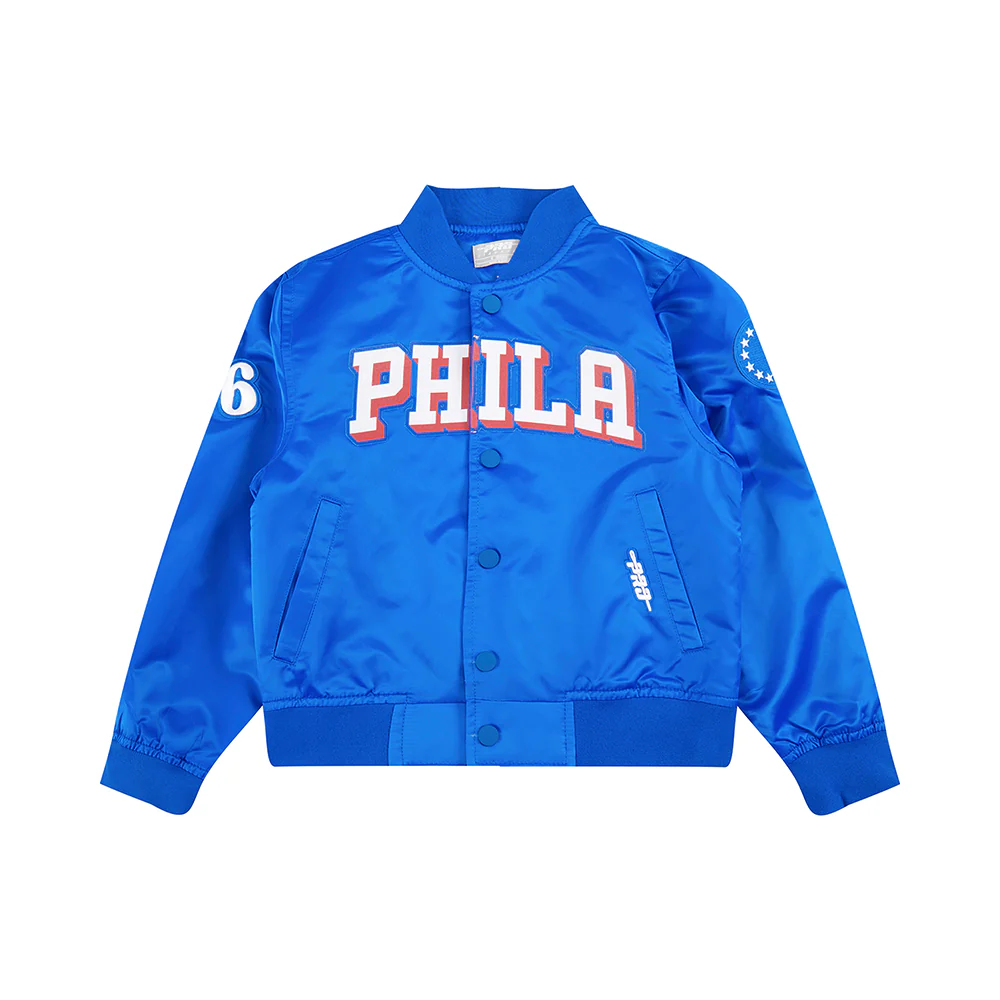 NBA PHILADELPHIA 76ERS CLASSIC LITTLE BOYS SATIN JACKET (ROYAL BLUE) - Image 3