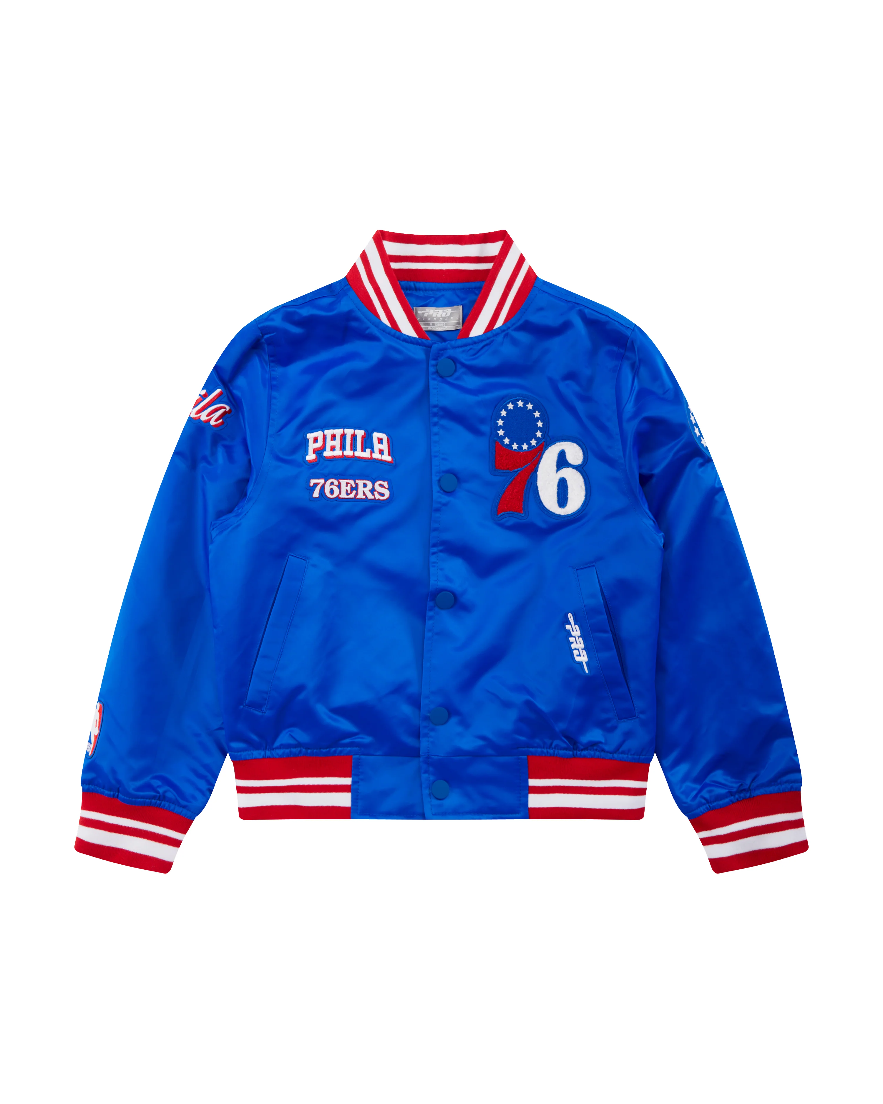 NBA PHILADELPHIA 76ERS RETRO CLASSIC LITTLE BOYS RIB SATIN JACKET (ROYAL BLUE/RED) - Image 3